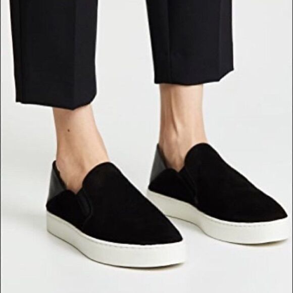 VINCE Garvey Suede Slip-on Mules Sneakers Black 38.5 - Picture 1 of 11